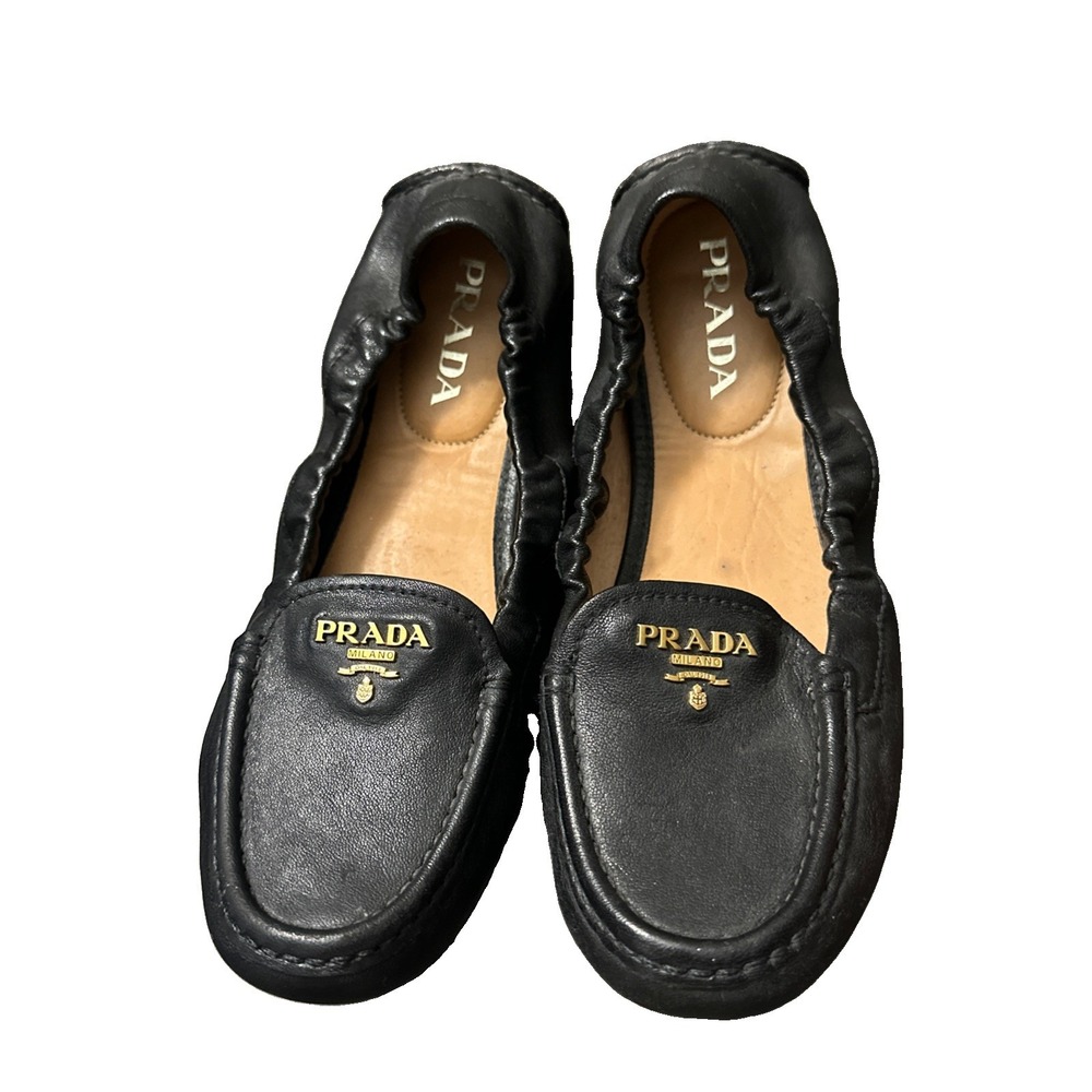 PRADA Calzature Nappa Aviator Nero Loafer Women Shoes Size 36.5